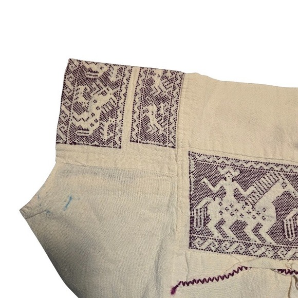 Vtg Mexican Huipil Dress Hand Embroidered Horse on Rider Oaxacan Tunic Pockets - Picture 8 of 13